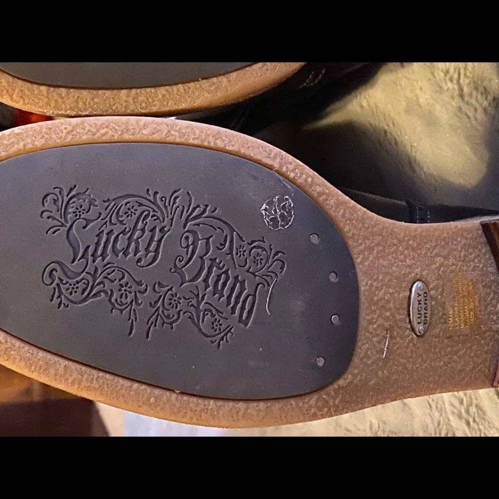 Lucky brand Andria black, tall leather books faux crepe sole gently worn size 10 - Picture 5 of 16